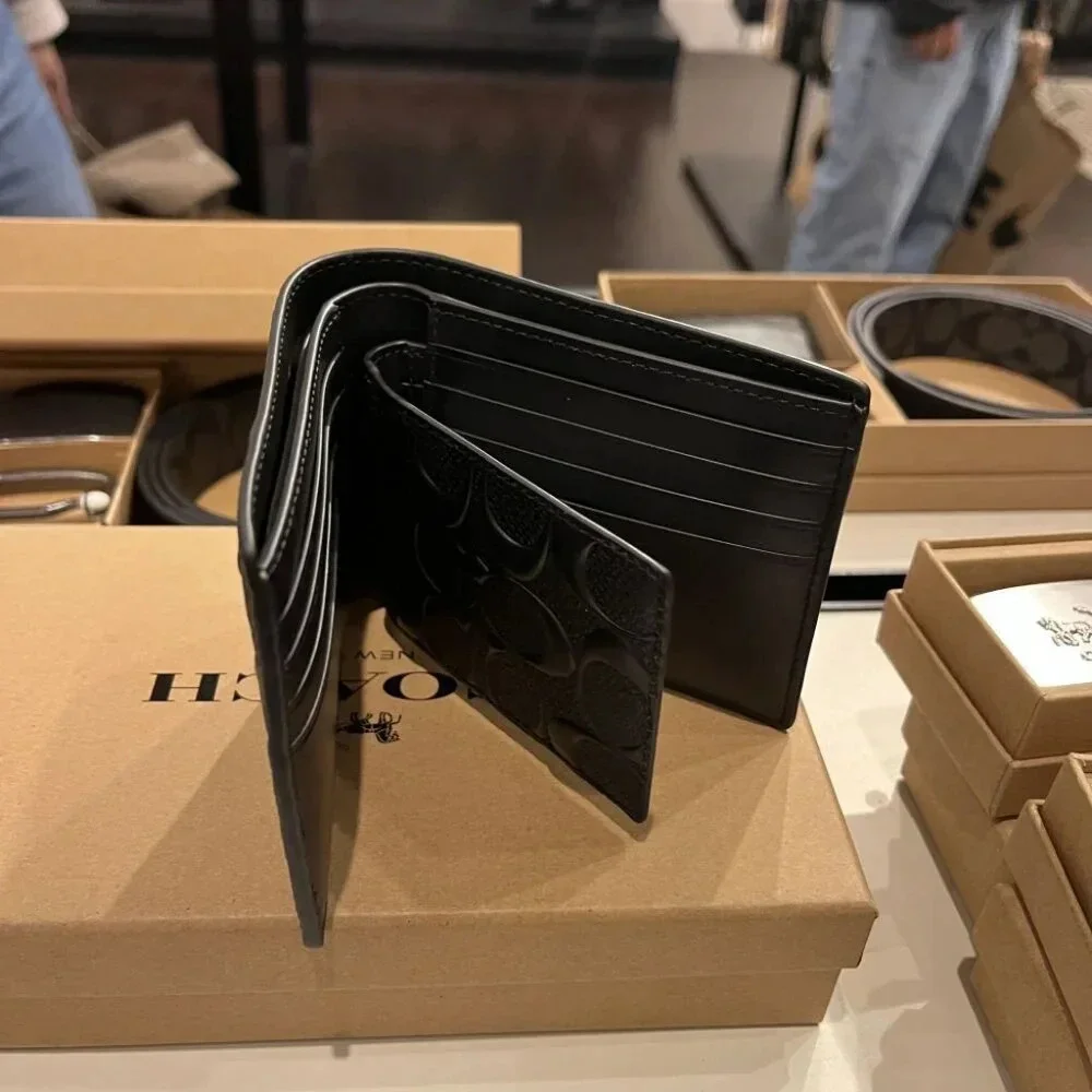 COACH MEN 3 IN 1 WALLET IN SIGNATURE LEATHER CR957 BLK - Picture 6 of 12